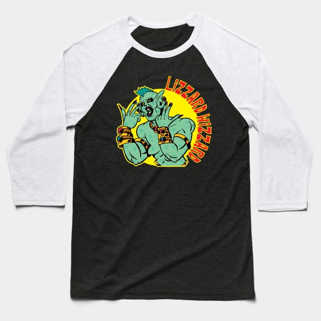 LIZZARD WIZZARD Baseball T-Shirt by nearmintpress